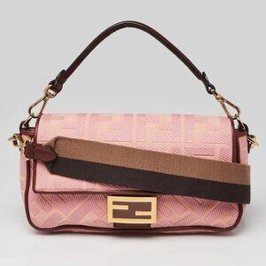 Fendi Pink FF Cotton Canvas Medium Baguette Bag - 8BR600